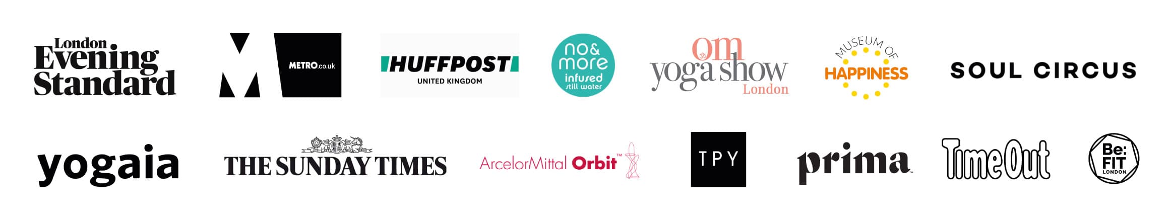 Media logos including London Evening Standard, Metro, HuffPost, The Sunday Times, Prima and Time Out